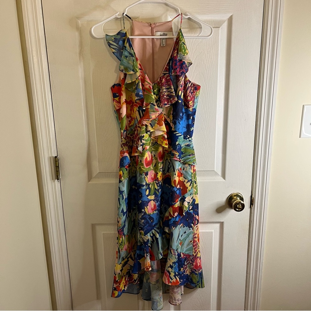 NWOT Badgley Mischka Vibrant Floral Midi Ruffle Dress - Picture 5 of 14